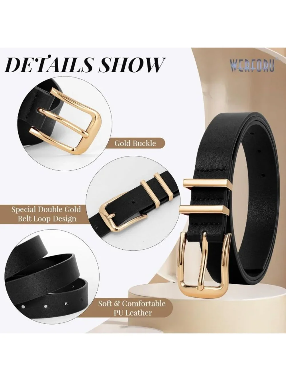 Stylish 3-Pack Women's Leather Belts with Gold Buckle for Jeans & Pants